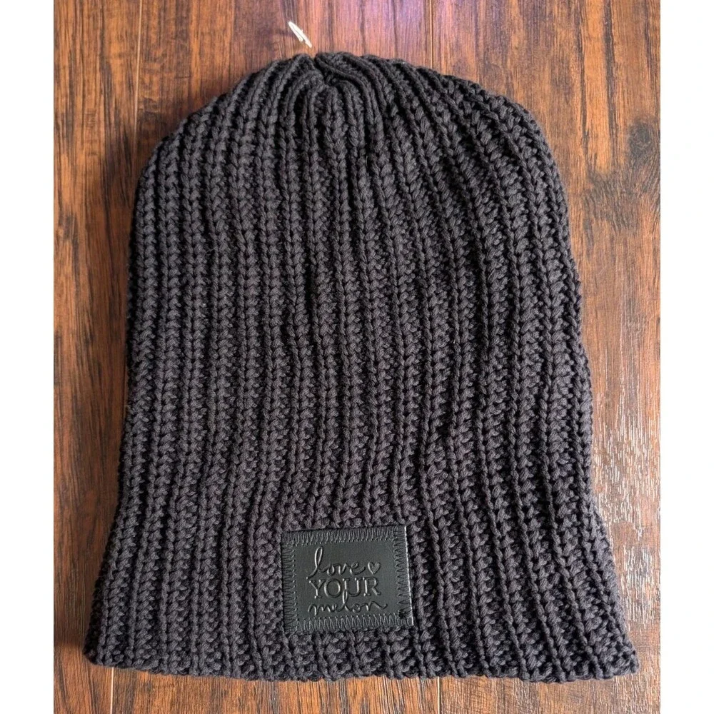 Love Your Melon Beanie Slouchy Knit Black Winter Hat 100% Cotton Made In USA NEW
